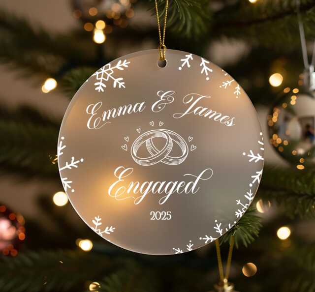 Christmas Engagement Ornament Frosted Acrylic Keepsake - Custom Names & Year - image 1