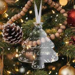 First Christmas Together Ornament, Personalised Couple Names Tree Decoration, Clear Acrylic Bauble - thumbnail 3