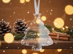First Christmas Together Ornament, Personalised Couple Names Tree Decoration, Clear Acrylic Bauble