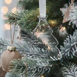 First Christmas Together Ornament, Personalised Couple Names Tree Decoration, Clear Acrylic Bauble - thumbnail 4
