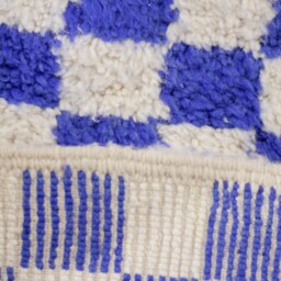 Blue Checkered Beni Ourain Rug, Checkerboard & White Custom Size Moroccan Genuine Lamb Wool - thumbnail 4