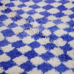 Blue Checkered Beni Ourain Rug, Checkerboard & White Custom Size Moroccan Genuine Lamb Wool - thumbnail 2