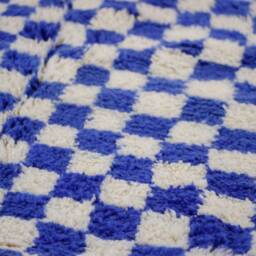 Blue Checkered Beni Ourain Rug, Checkerboard & White Custom Size Moroccan Genuine Lamb Wool - thumbnail 3