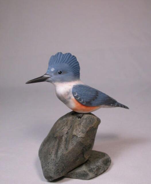 Female Belted Kingfisher Male Hand Carved Wooden Bird