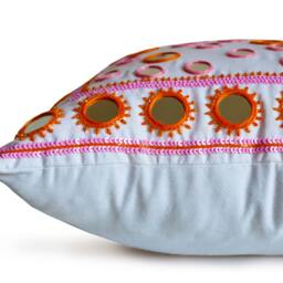 Boho Chic Pillow Cover, Mirror Pillow, Pink Orange Sheesha Gift For Her, Dorm Summer Spring - thumbnail 2