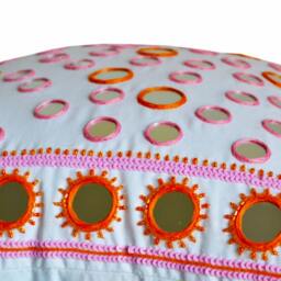 Boho Chic Pillow Cover, Mirror Pillow, Pink Orange Sheesha Gift For Her, Dorm Summer Spring - thumbnail 3