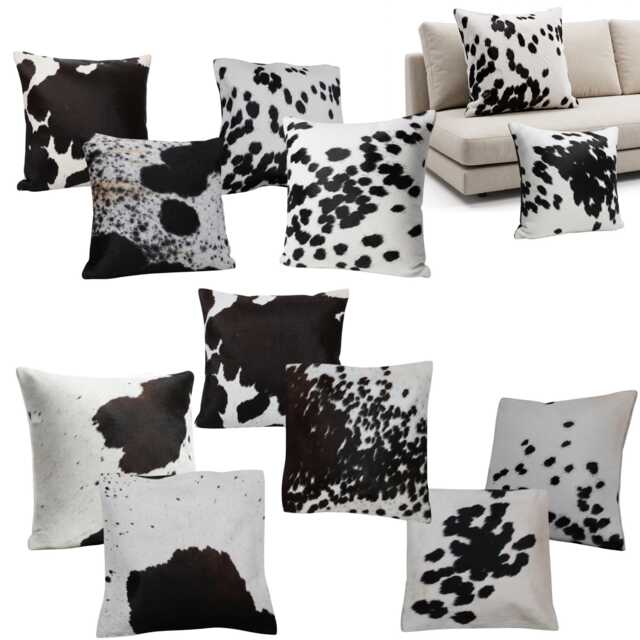 Black White Cowhide Leather Cushion Cover 16x16, Natural Animal Pattern Home Decor - image 1