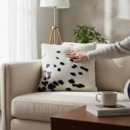 Black White Cowhide Leather Cushion Cover 16x16, Natural Animal Pattern Home Decor - thumbnail 3