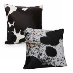 Black White Cowhide Leather Cushion Cover 16x16, Natural Animal Pattern Home Decor - thumbnail 4