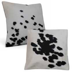Black White Cowhide Leather Cushion Cover 16x16, Natural Animal Pattern Home Decor - thumbnail 2
