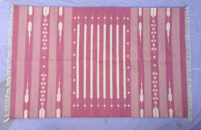 Light Pink & White Strips Cotton Rug Dhurrie - Stripes - image 1