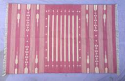 Light Pink & White Strips Cotton Rug Dhurrie - Stripes - thumbnail 1