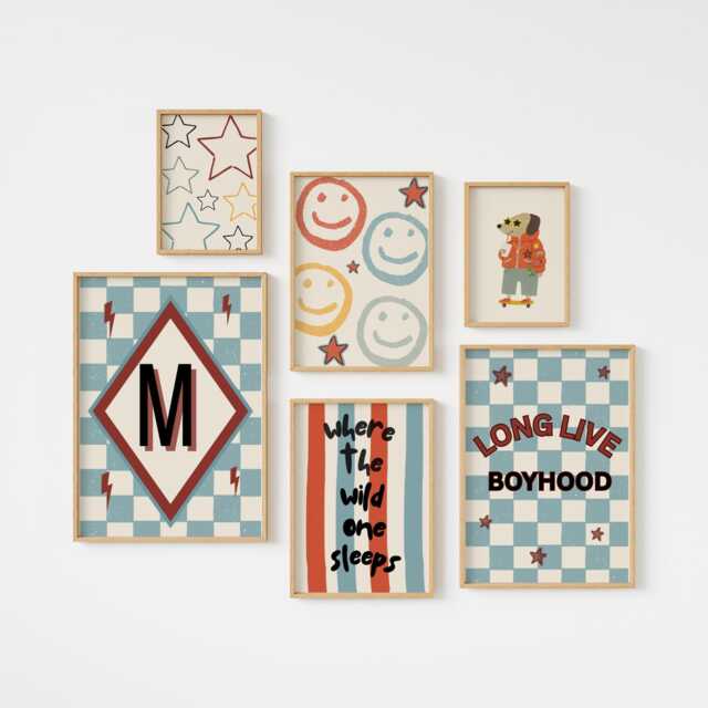 Set Of 6 Boys Gallery Wall Personalised Long Live Boyhood Prints For Bedroom Or Playroom - image 1