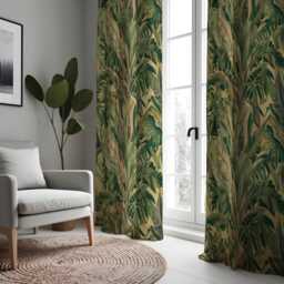 Green Tropical Curtains With Banana Leaves, Custom Size Botanical Drapes For Living Room Or Bedroom, Modern Jungle Home Style - thumbnail 4