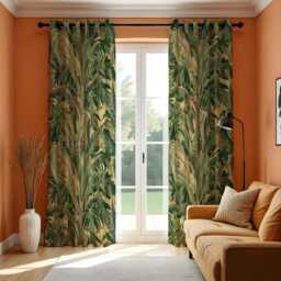 Green Tropical Curtains With Banana Leaves, Custom Size Botanical Drapes For Living Room Or Bedroom, Modern Jungle Home Style - thumbnail 3