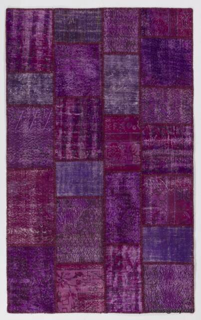 Handmade Turkish Patchwork Rug Sweet Purple Wool, Cotton - image 1