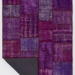 Handmade Turkish Patchwork Rug Sweet Purple Wool, Cotton - thumbnail 2