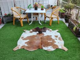 Cow Hide Rugs For Home Appeal - Brazilian Skin Brown & White Cowhides Tricolor Custom Living Room Floor Area - thumbnail 1