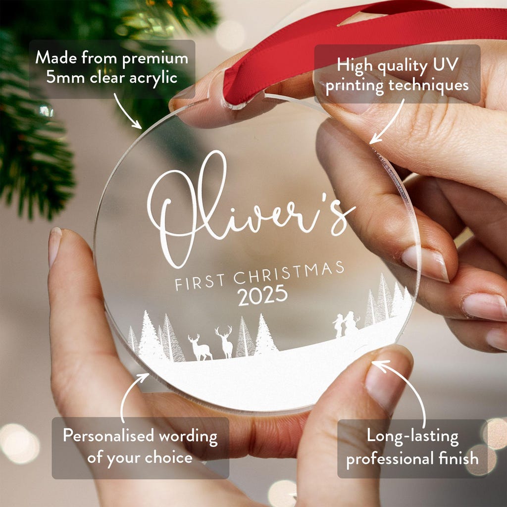 Baby First Christmas Ornament 2025, Personalised Acrylic Bauble