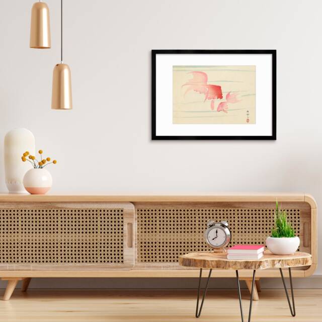 Japanese Art Goldfish Framed Mounted Ukiyo-E Wall Decor Print Poster Woodblock Koson Shoson Two Veil Tails Fish Beautiful Watercolour Nature - image 1
