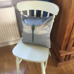 Dragonfly Velvet Cushion Handmade Grey Countryside Pillow - thumbnail 2