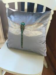 Dragonfly Velvet Cushion Handmade Grey Countryside Pillow - thumbnail 1