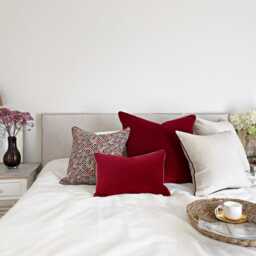 Ethnic Lumbar Pillow Cover Red Velvet Piping, Colorful Pattern - thumbnail 4