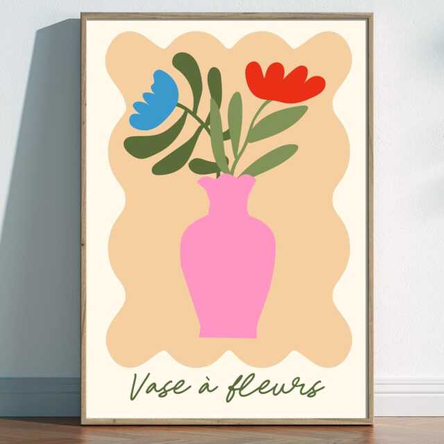 Matisse Style Floral Print Abstract Pink Vase, Modern French Art - image 1