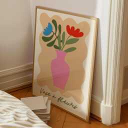 Matisse Style Floral Print Abstract Pink Vase, Modern French Art - thumbnail 2