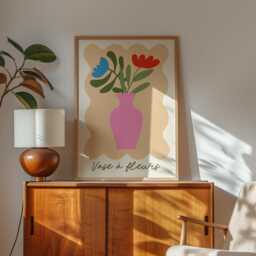 Matisse Style Floral Print Abstract Pink Vase, Modern French Art - thumbnail 3