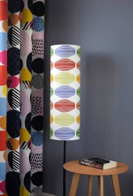 Tall Funky Retro Lampshade Real Scandinavian Fabric, Stylish Geometric Scandi Pattern, Handmade By Vivid Shades - image 1