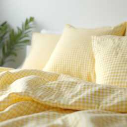 Yellow Small Gingham Cotton Bedding Set 1 Duvet Cover & 2 Pillowcases Soft Checkered Cozy Bedroom Decor - thumbnail 3