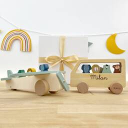 Christmas Gift Children's Wooden Toy Personalized With Name/Airplane Car Individually Or in A Set Gift Box - thumbnail 3