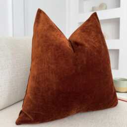 Chenille Velvet Terracotta Pillow Cover Home Decor Rust Cushion Terrracotta Lumbar - All Sizes - thumbnail 3