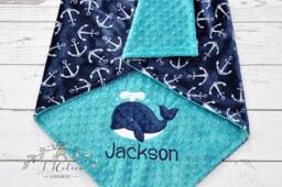 Whale Baby Blanket Personalized- Anchor Minky - -Anchor Baby Blanket-Whale Blanket