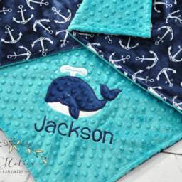 Whale Baby Blanket Personalized- Anchor Minky - -Anchor Baby Blanket-Whale Blanket - thumbnail 2