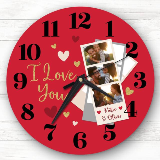 I Love You Photo Red Couple Valentine's Day Gift Anniversary Personalised Clock - image 1