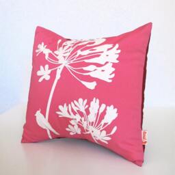 Hot Pink Cardinal On Agapanthus-Mini 10.5 Inches Square Pillow - thumbnail 2