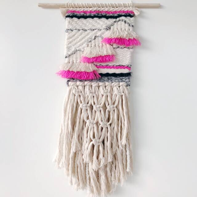 Woven Wall Hanging // Black Pink Grey Beige Natural Cotton/Art Boho Home Decor Nursery Weaving Macrame - image 1