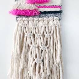 Woven Wall Hanging // Black Pink Grey Beige Natural Cotton/Art Boho Home Decor Nursery Weaving Macrame - thumbnail 3