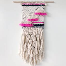 Woven Wall Hanging // Black Pink Grey Beige Natural Cotton/Art Boho Home Decor Nursery Weaving Macrame