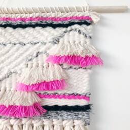 Woven Wall Hanging // Black Pink Grey Beige Natural Cotton/Art Boho Home Decor Nursery Weaving Macrame - thumbnail 2