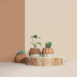 Set Of 3D Wooden Indoor Plant Pots - Gift For Lovers Apartment Decoration Minimalist Geometric Design - thumbnail 3