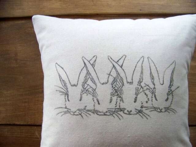 Vintage Style Bunny Pillow Gray Easter Holiday Decor - image 1