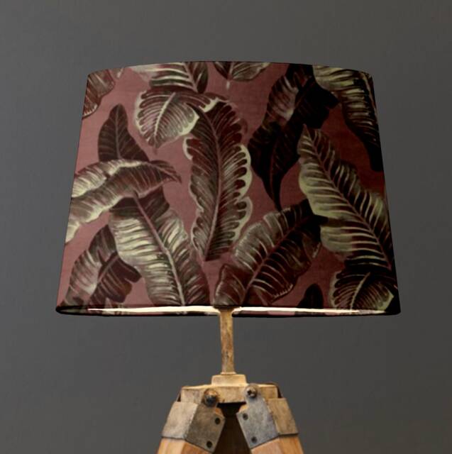 Pink Leaves Velvet Drum Lampshade, Nicobar Rose, French Empire Shade - image 1