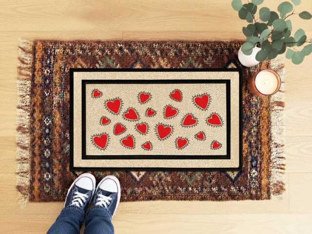 Keith Haring Inspired Hearts Doormat, Washable Entryway Decor - image 1