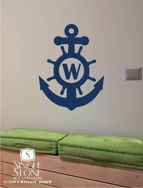 Nursery Wall Decals Anchor Monogram - Vinyl Text Words Stickers Art Custom Home Decor - image 1