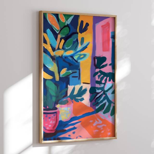 Matisse Style Flowers Illustration Art Print Vibrant Abstract Painting - image 1