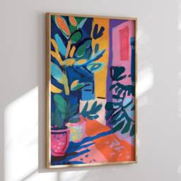 Matisse Style Flowers Illustration Art Print Vibrant Abstract Painting - thumbnail 1