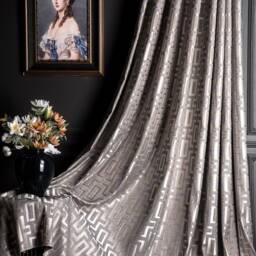 Luxury Gray Curtain Panel Modern Art Deco Drape, Custom Length - thumbnail 3